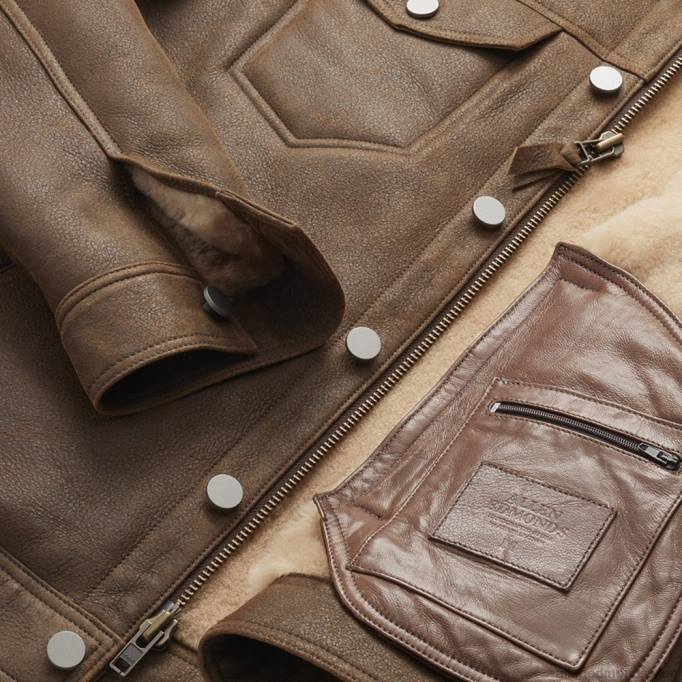 Allen Edmonds Clothing D66B190 | Allen Edmonds Trucker-Jacke aus Lammfell braun unisex