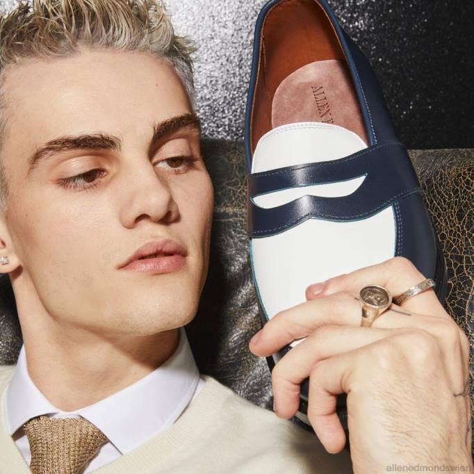 Allen Edmonds Schuhe D66B170 | Allen Edmonds Randolph Spectator Penny Loafer schwarz/weißes Leder Männer