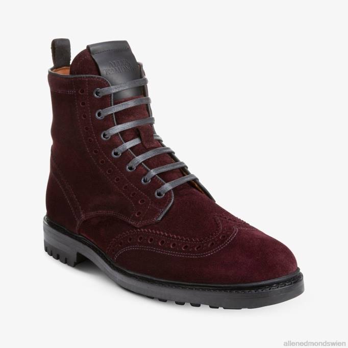 Allen Edmonds Schuhe D66B473 | Allen Edmonds Chapman wetterfester Wingtip-Stiefel Burgunderrotes Wildleder Männer