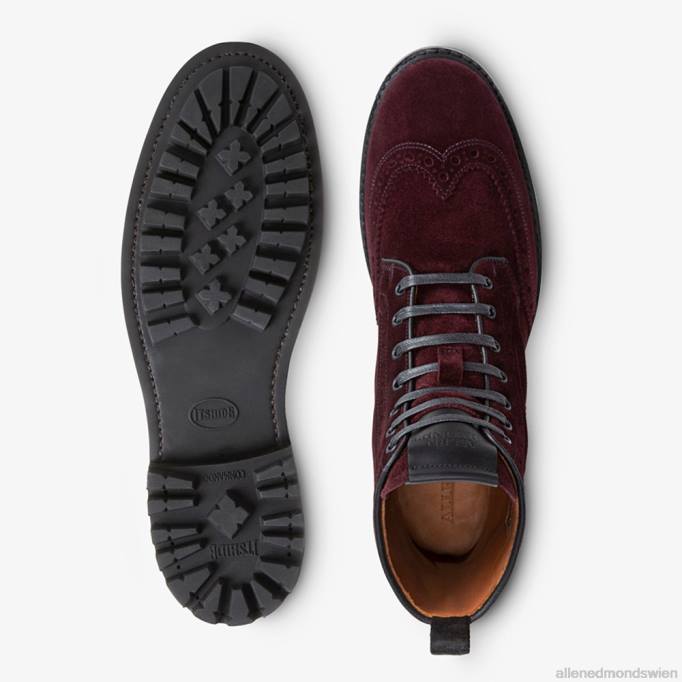 Allen Edmonds Schuhe D66B473 | Allen Edmonds Chapman wetterfester Wingtip-Stiefel Burgunderrotes Wildleder Männer