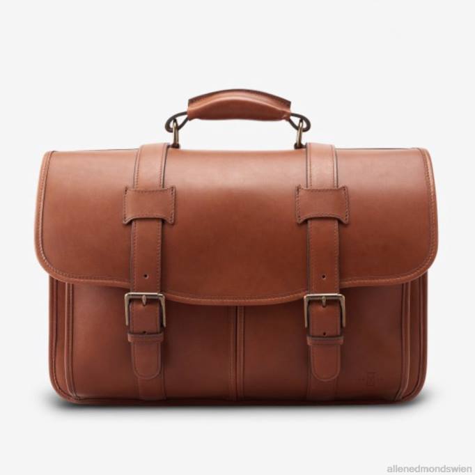 Allen Edmonds Österreich D66B370 | Allen Edmonds Kollektion aus Sattelleder – Aktentasche mit doppelter Klappe bräunen unisex